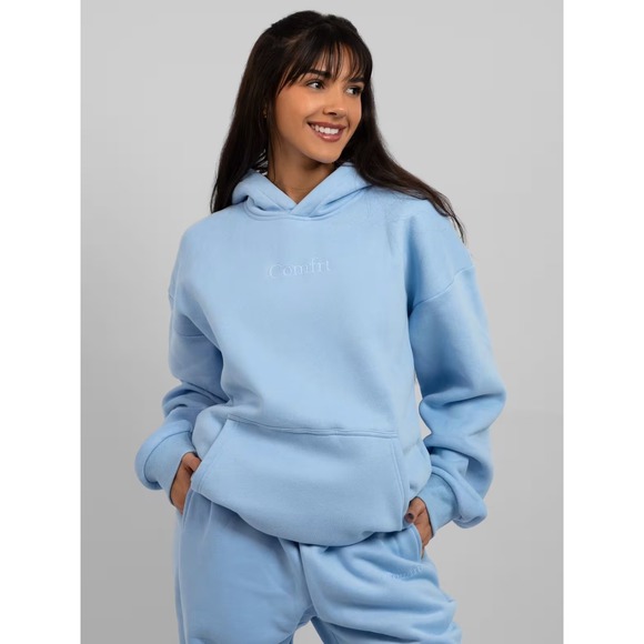 Comfrt Tops - Comfrt Cloud Hoodie Light Blue Embroidered Logo Oversized Sweatshirt Women's Med